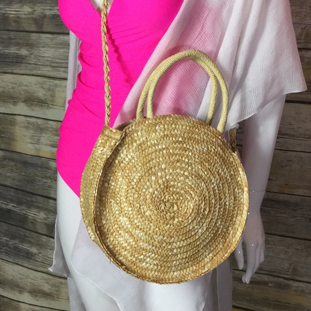 Round straw beach bag purse NWT